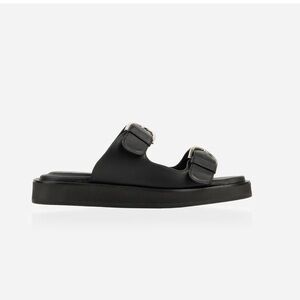Roundabout Black Slide Sandals with Buckles
